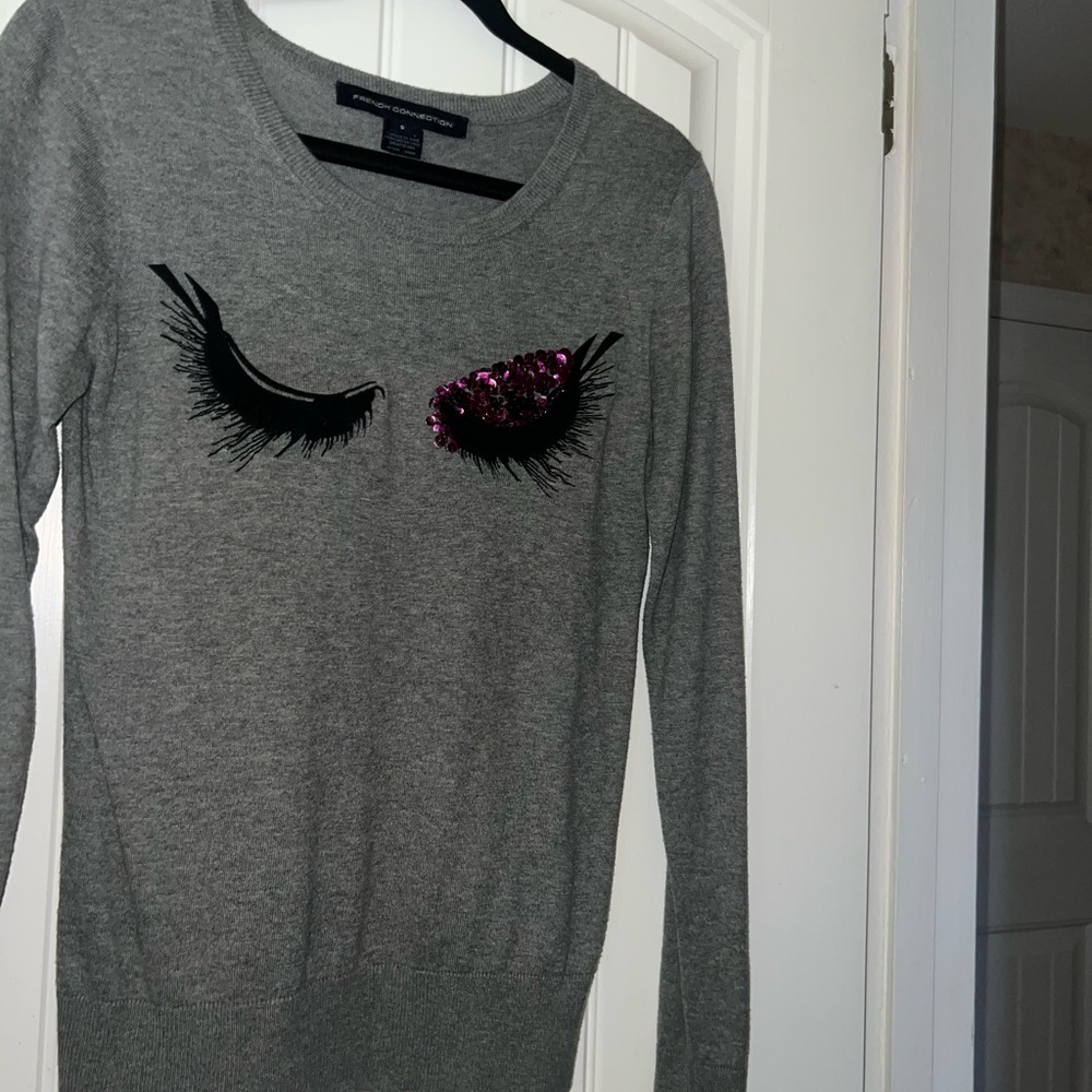 Gray Sweater French connection- with Eyelash Design